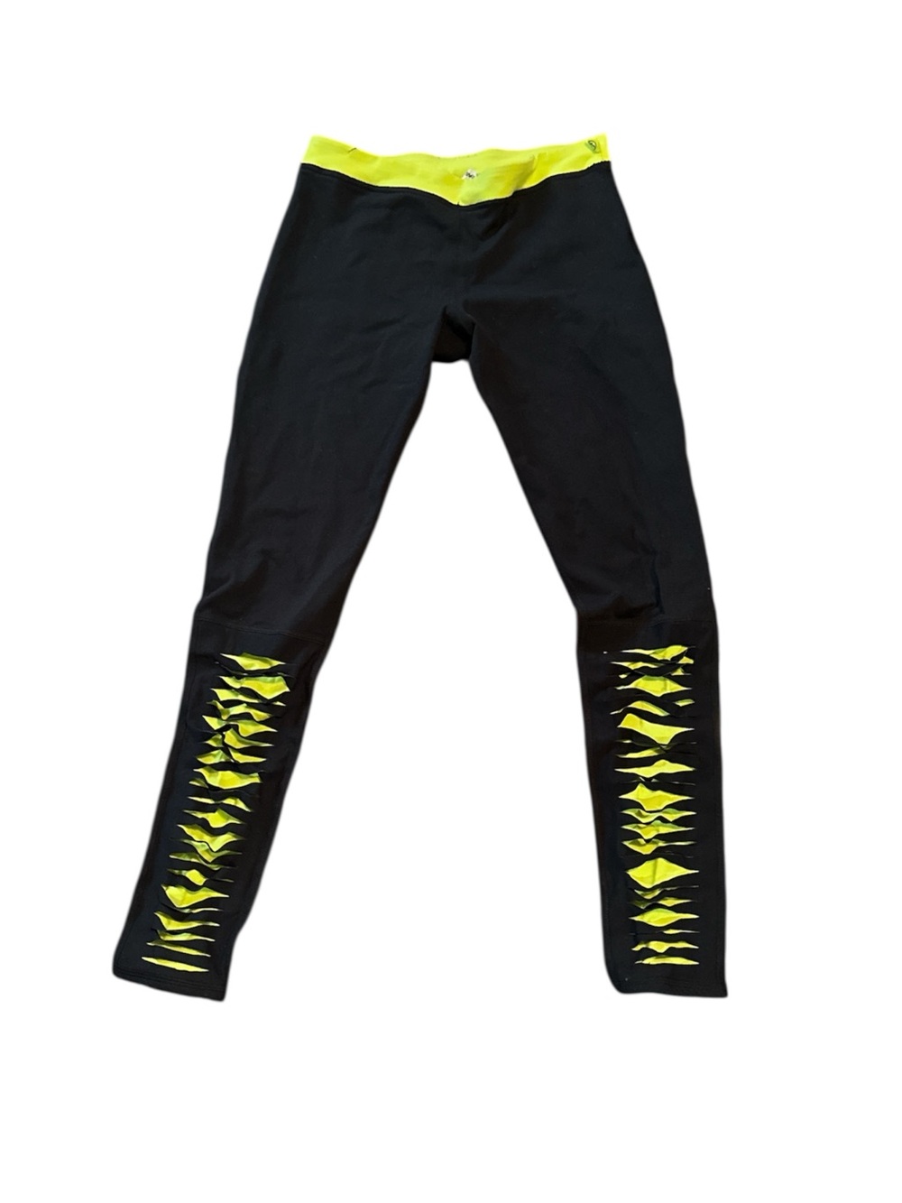 Zumba cut up Black Leggings with Neon Yellow Waistband & Lattice Cutouts